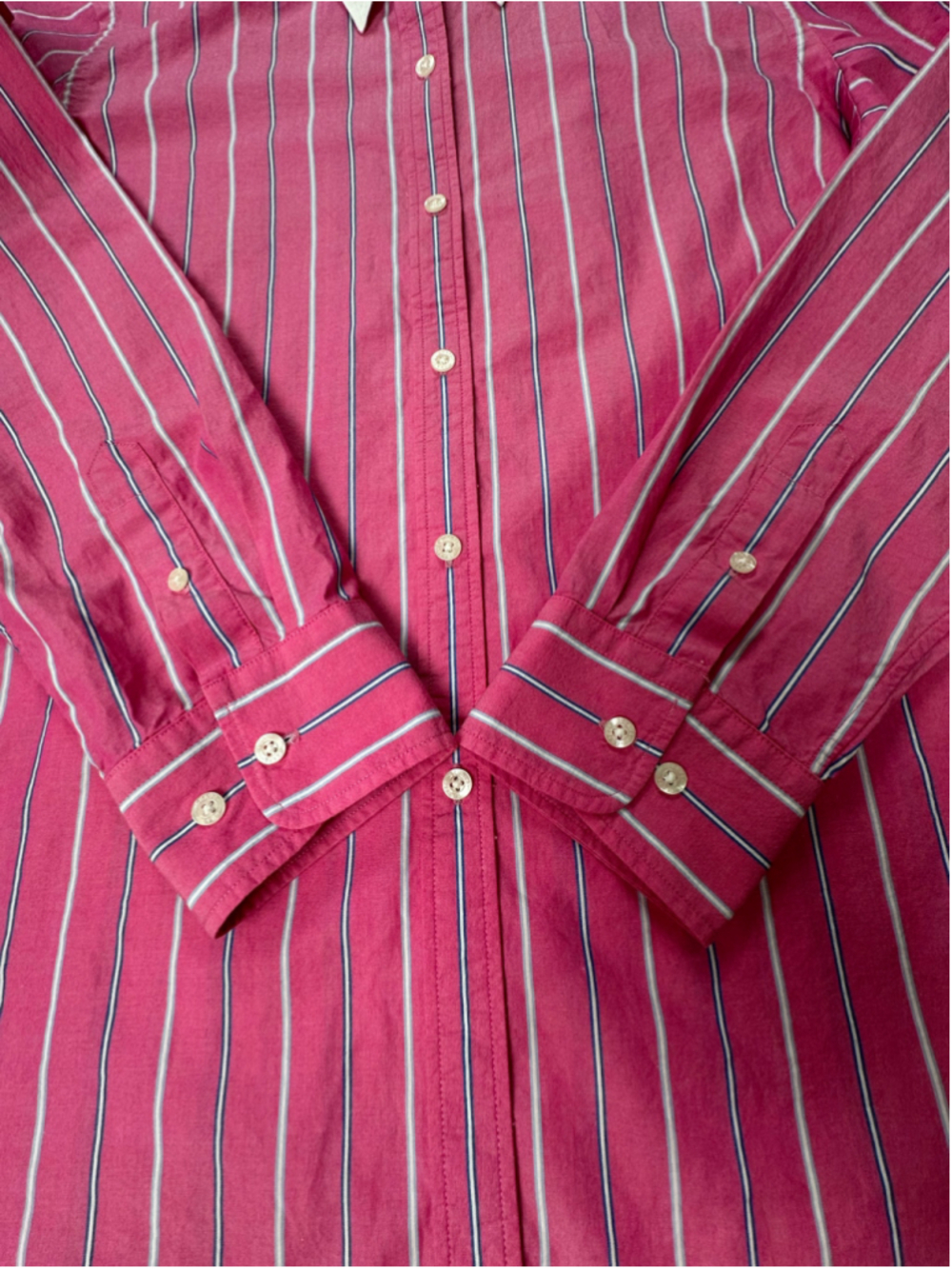 Chaps Women’s Pink Striped Contrast Collar Button Down Shirt Size M - Picture 9 of 12